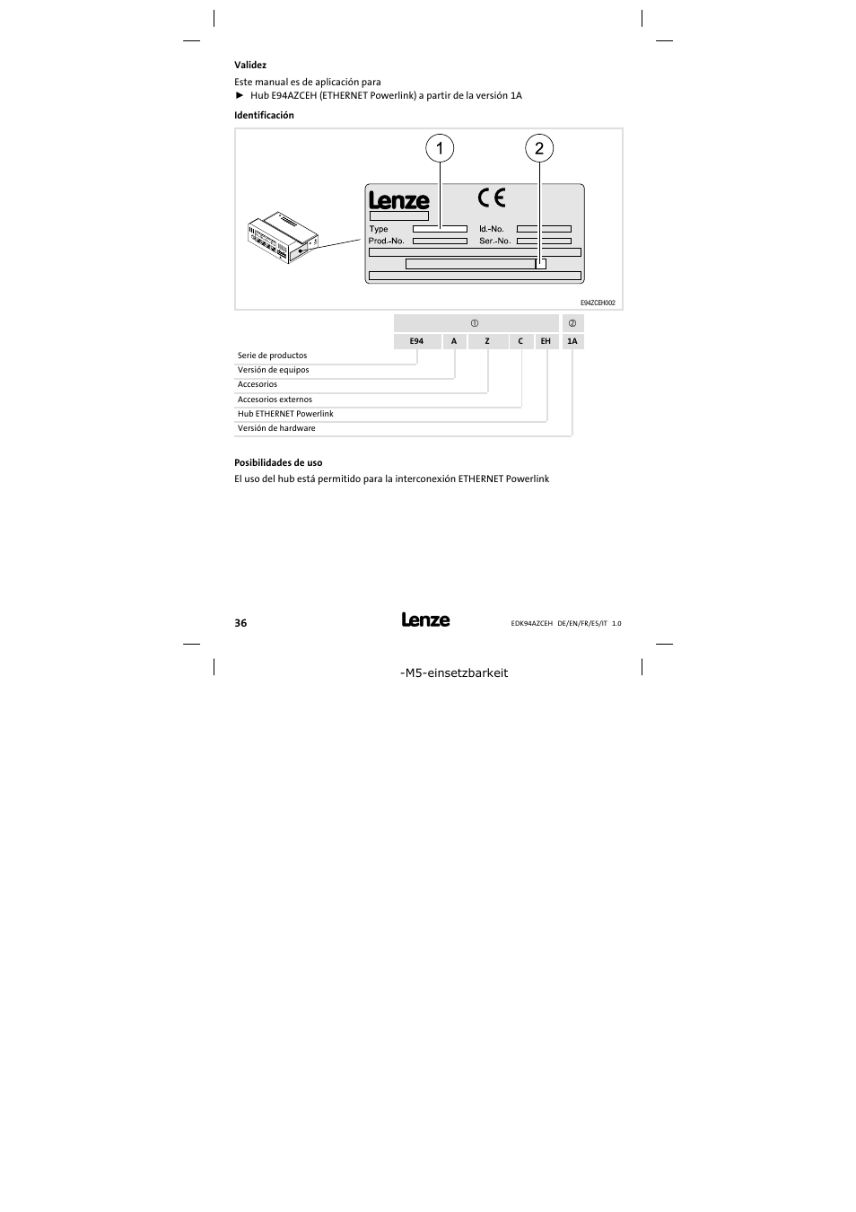 Validez | Lenze E94AZCEH User Manual | Page 36 / 54