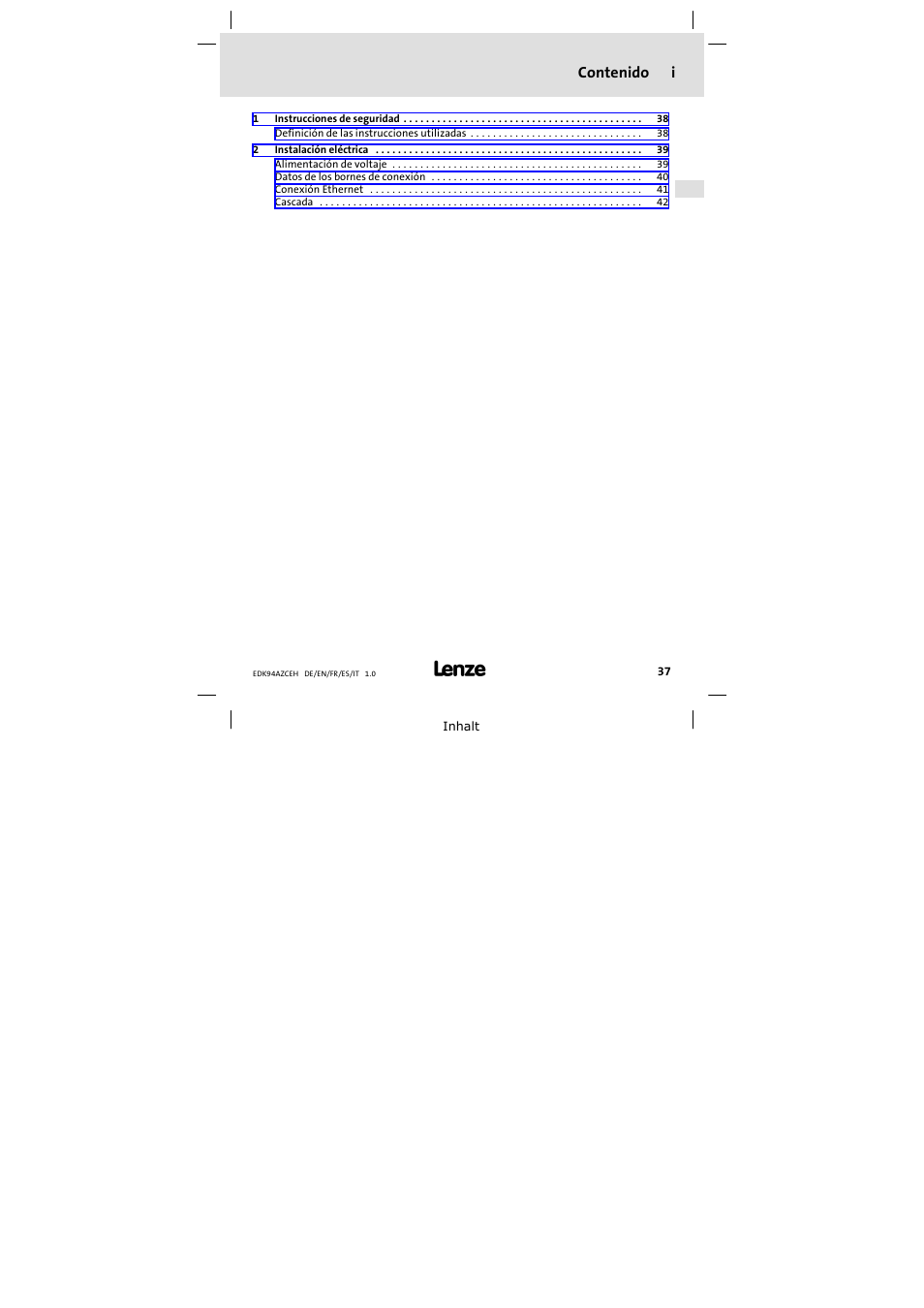 Lenze E94AZCEH User Manual | Page 37 / 54
