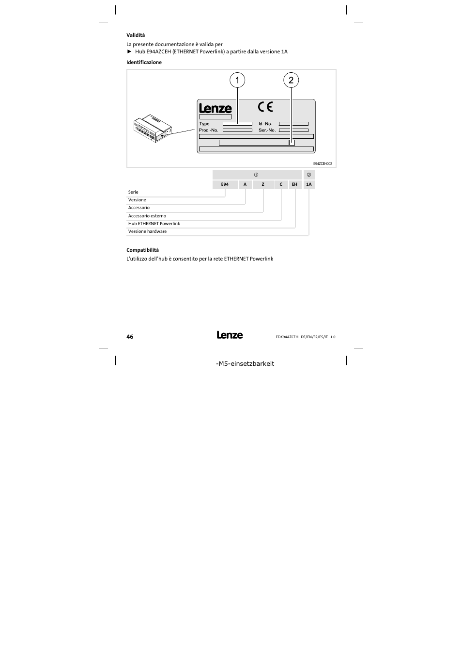 Validità | Lenze E94AZCEH User Manual | Page 46 / 54