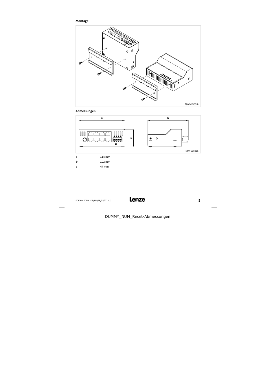 Montage | Lenze E94AZCEH User Manual | Page 5 / 54