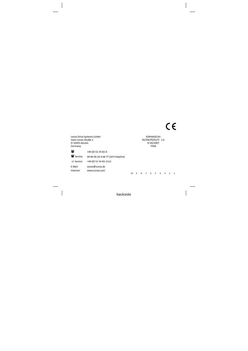 Lenze E94AZCEH User Manual | Page 54 / 54