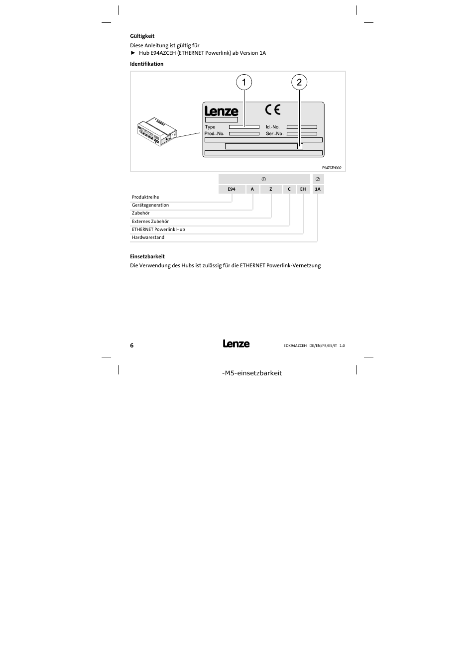 Gültigkeit | Lenze E94AZCEH User Manual | Page 6 / 54