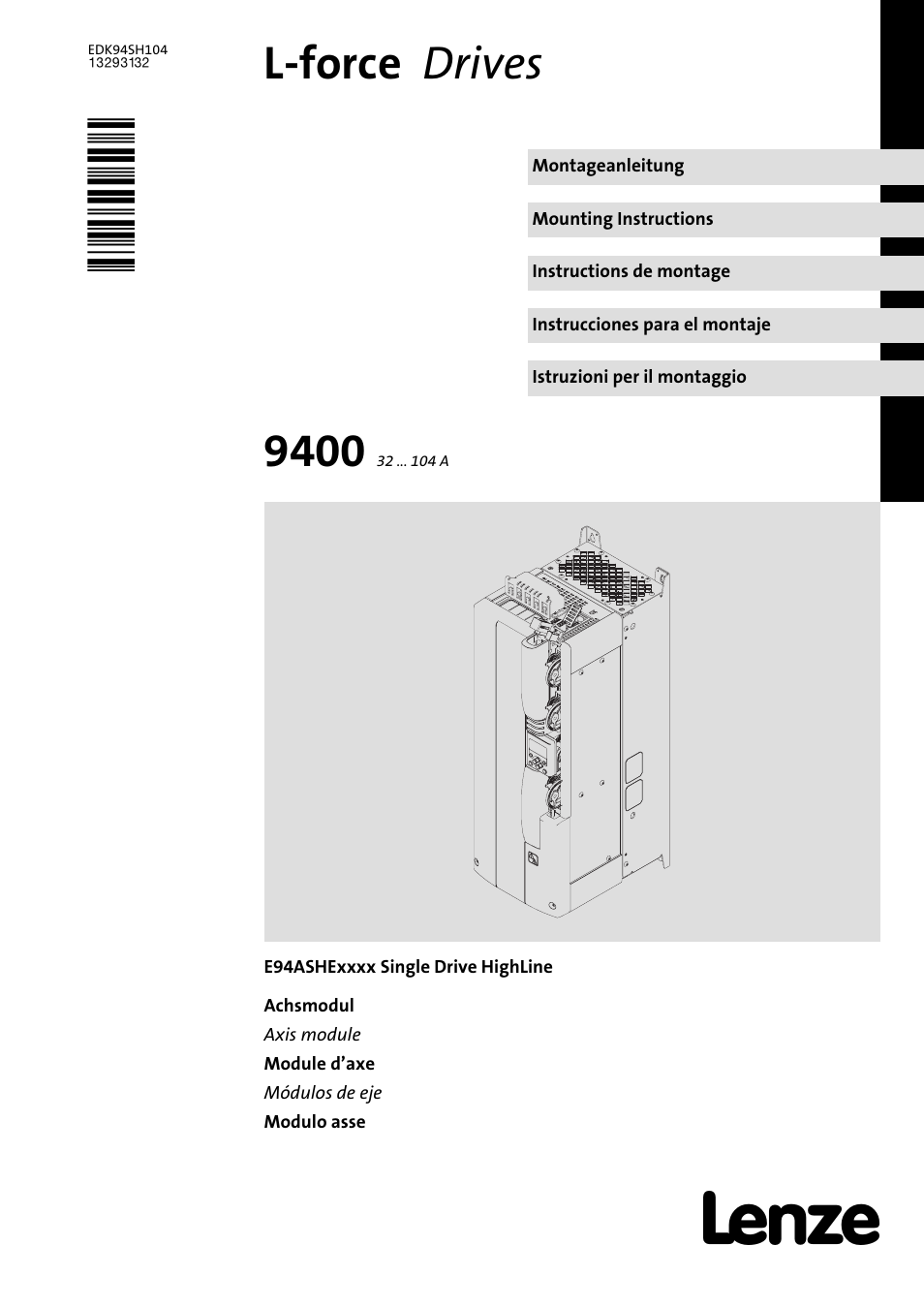 Lenze E94ASHE Axis Single Drive 32-104A User Manual | 216 pages