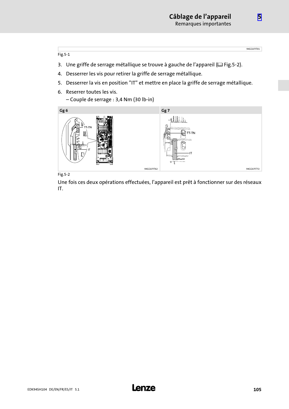 Câblage de l’appareil | Lenze E94ASHE Axis Single Drive 32-104A User Manual | Page 105 / 216
