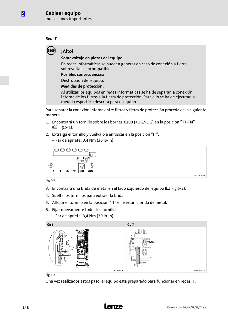 Cablear equipo | Lenze E94ASHE Axis Single Drive 32-104A User Manual | Page 148 / 216