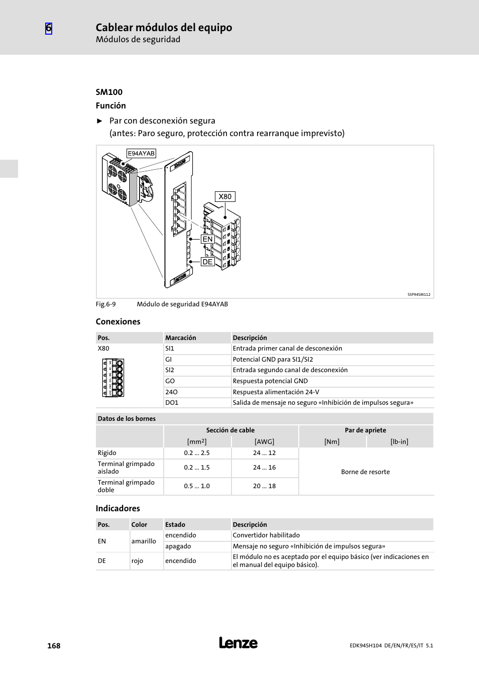 Cablear módulos del equipo | Lenze E94ASHE Axis Single Drive 32-104A User Manual | Page 168 / 216