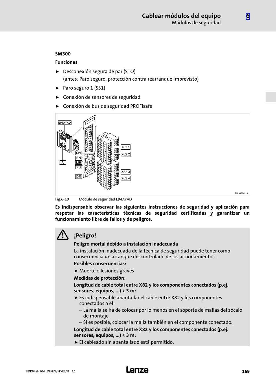 Cablear módulos del equipo | Lenze E94ASHE Axis Single Drive 32-104A User Manual | Page 169 / 216