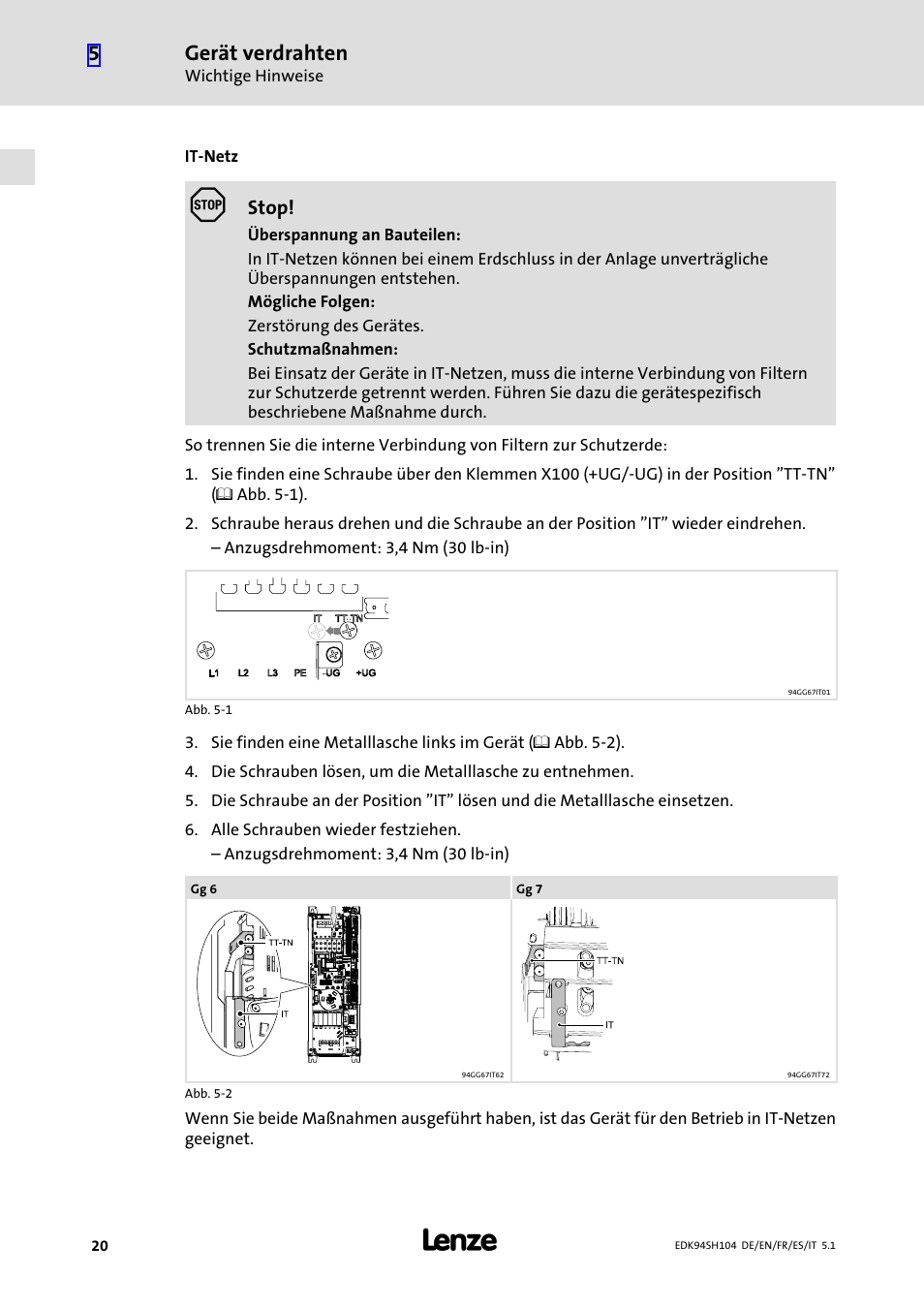 Gerät verdrahten | Lenze E94ASHE Axis Single Drive 32-104A User Manual | Page 20 / 216