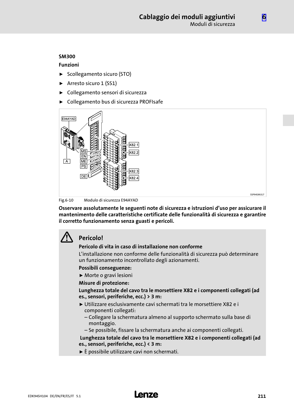 Cablaggio dei moduli aggiuntivi | Lenze E94ASHE Axis Single Drive 32-104A User Manual | Page 211 / 216