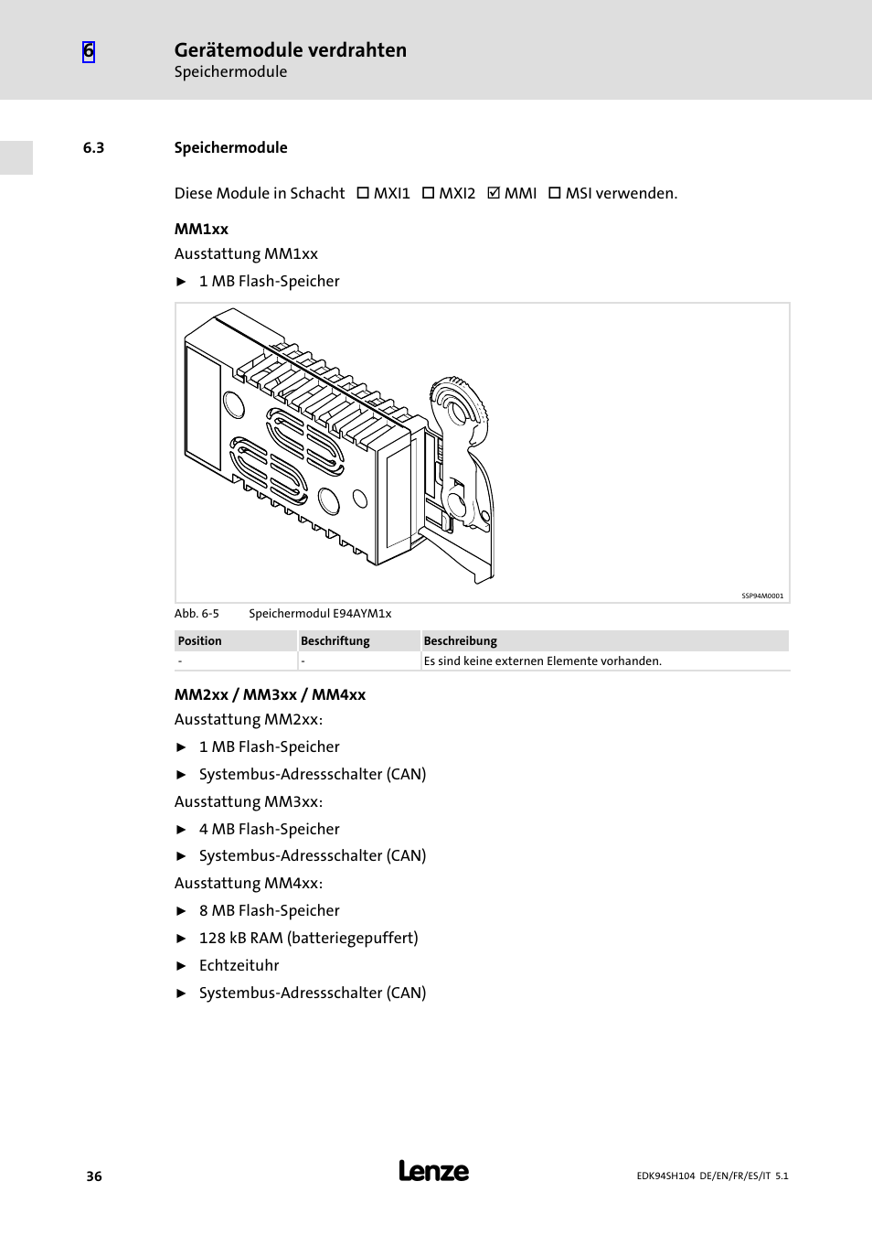 3 speichermodule, Speichermodule, Gerätemodule verdrahten | Lenze E94ASHE Axis Single Drive 32-104A User Manual | Page 36 / 216