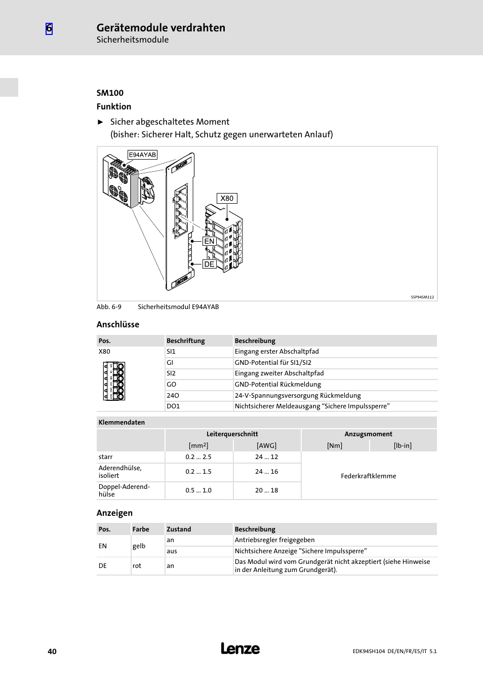 Gerätemodule verdrahten | Lenze E94ASHE Axis Single Drive 32-104A User Manual | Page 40 / 216