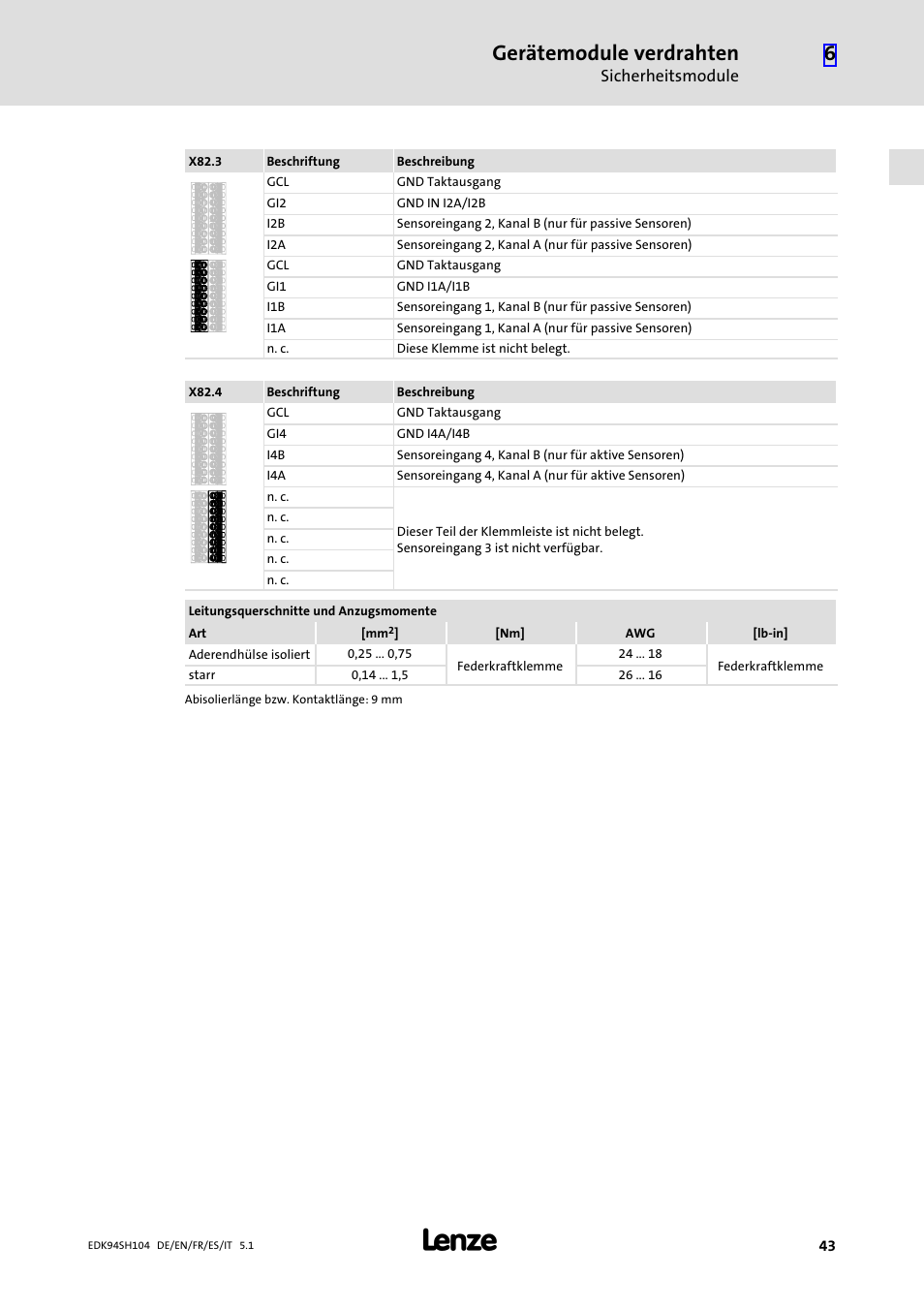 Gerätemodule verdrahten | Lenze E94ASHE Axis Single Drive 32-104A User Manual | Page 43 / 216