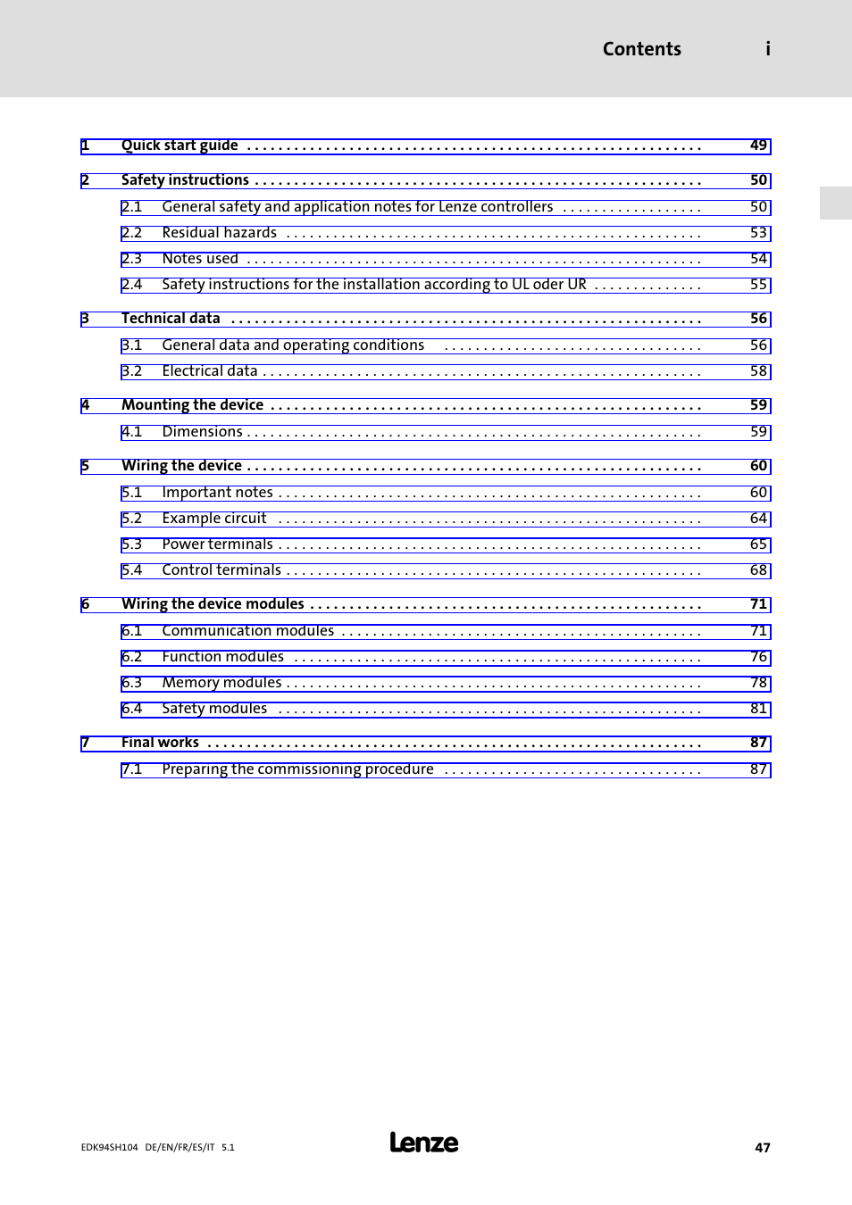 Lenze E94ASHE Axis Single Drive 32-104A User Manual | Page 47 / 216