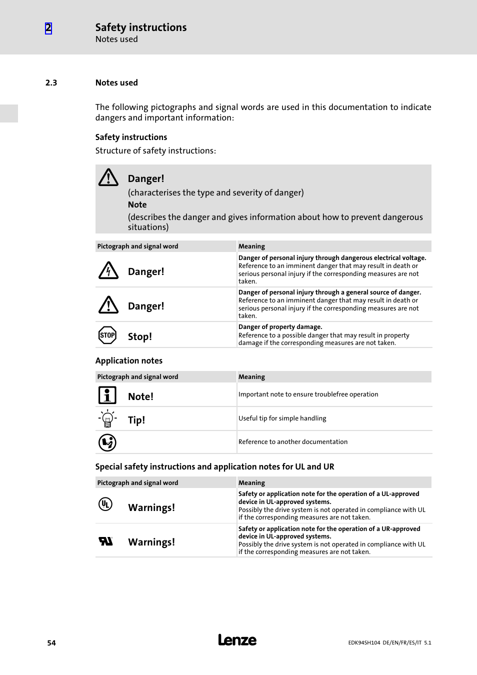 3 notes used, Notes used | Lenze E94ASHE Axis Single Drive 32-104A User Manual | Page 54 / 216