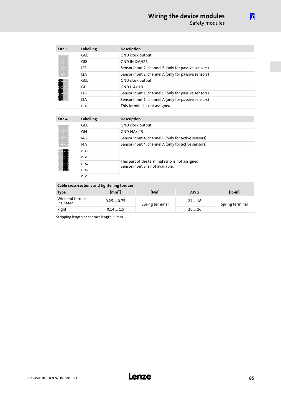 Wiring the device modules | Lenze E94ASHE Axis Single Drive 32-104A User Manual | Page 85 / 216