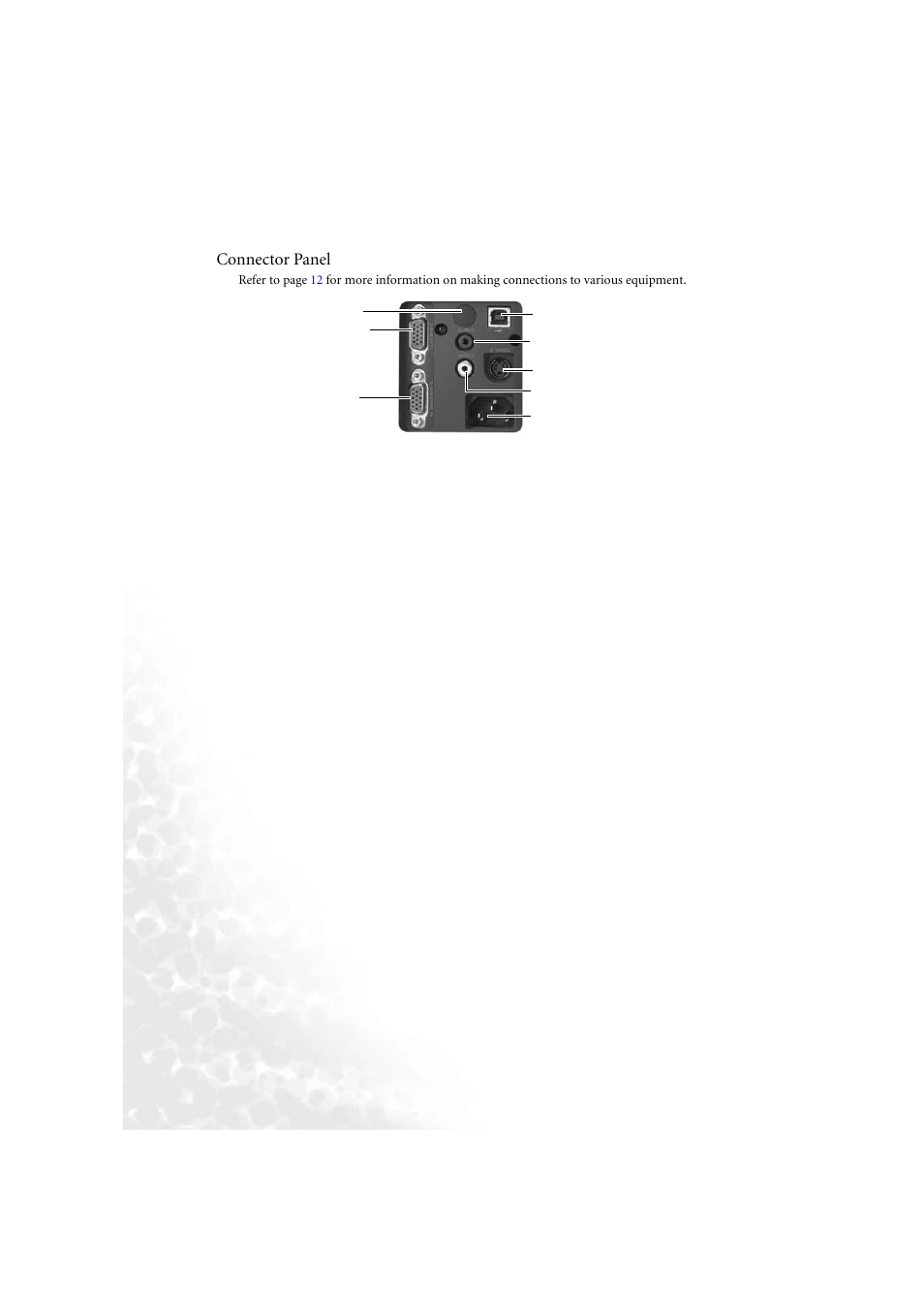 Connector panel | BenQ PB6210 User Manual | Page 12 / 48