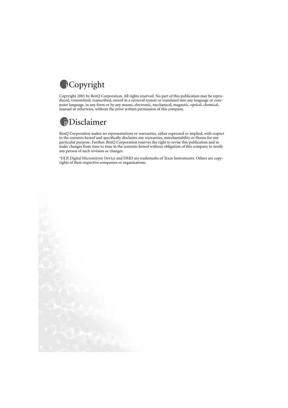 Copyright, Disclaimer | BenQ PB6210 User Manual | Page 2 / 48