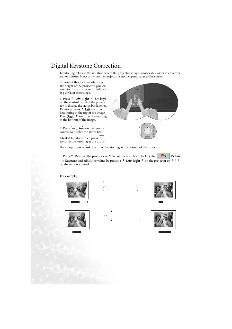 Digital keystone correction | BenQ PB6210 User Manual | Page 24 / 48