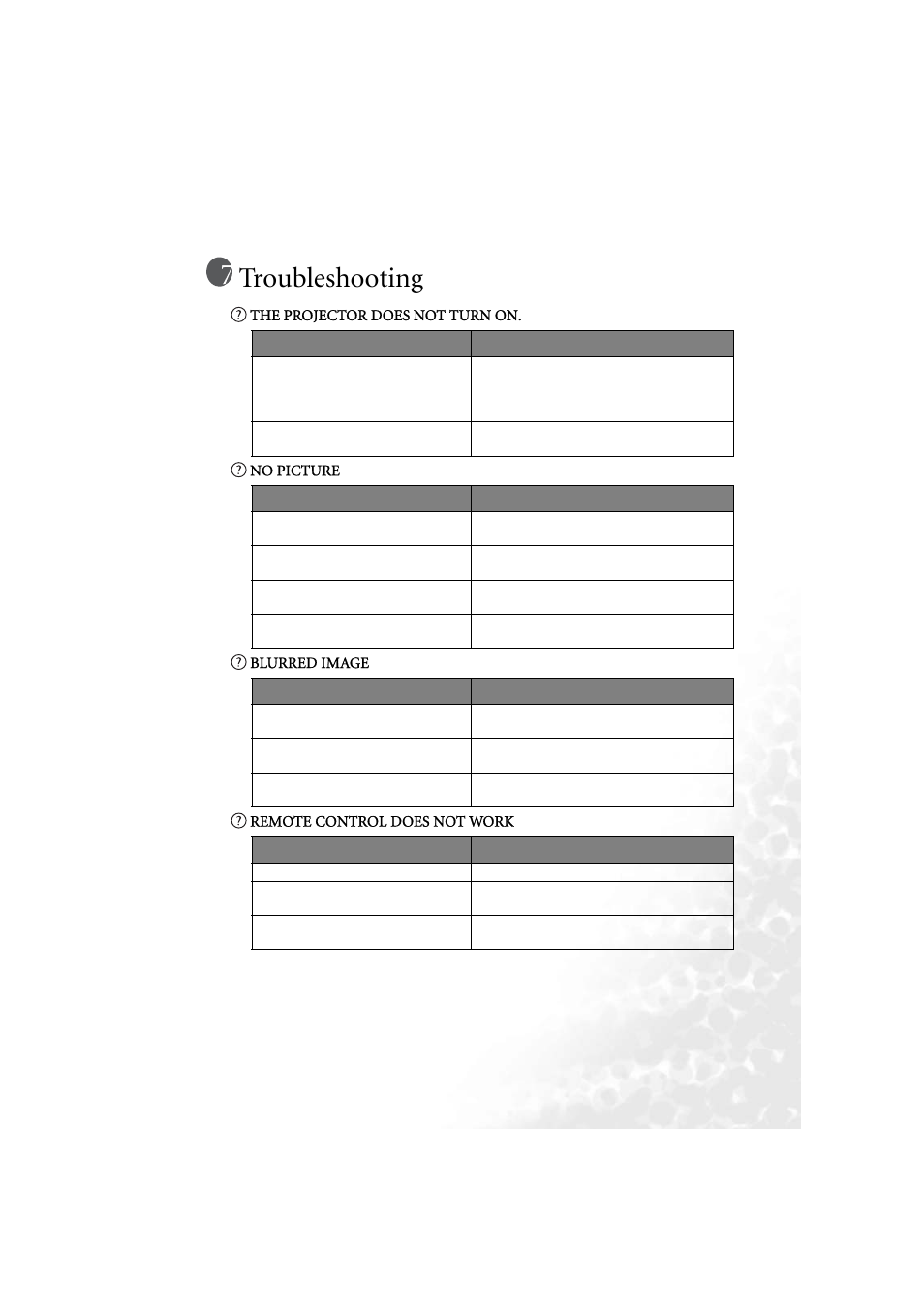 Troubleshooting | BenQ PB6210 User Manual | Page 43 / 48