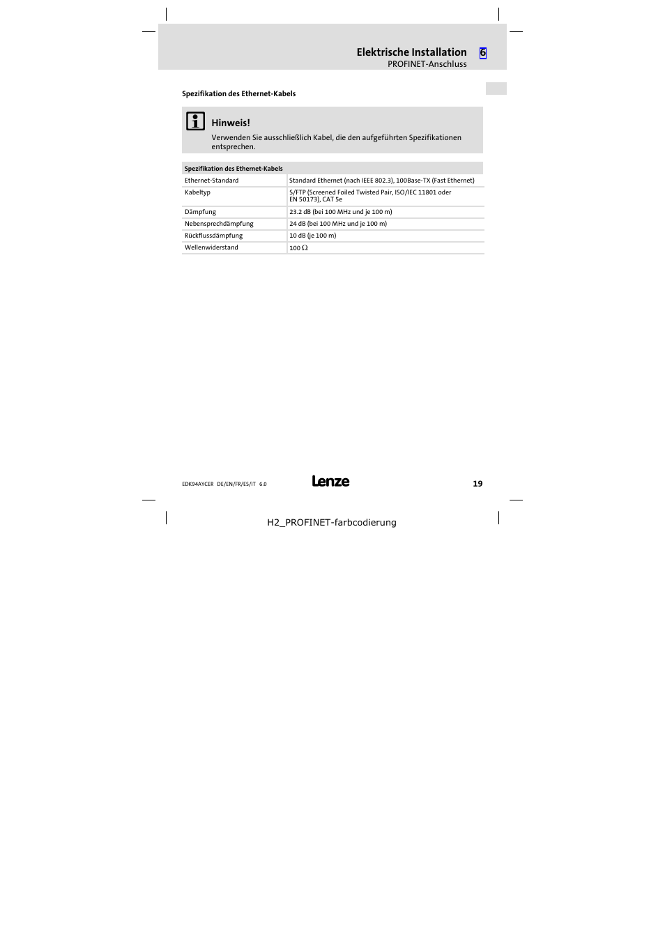 Elektrische installation | Lenze E94AYCER User Manual | Page 19 / 114