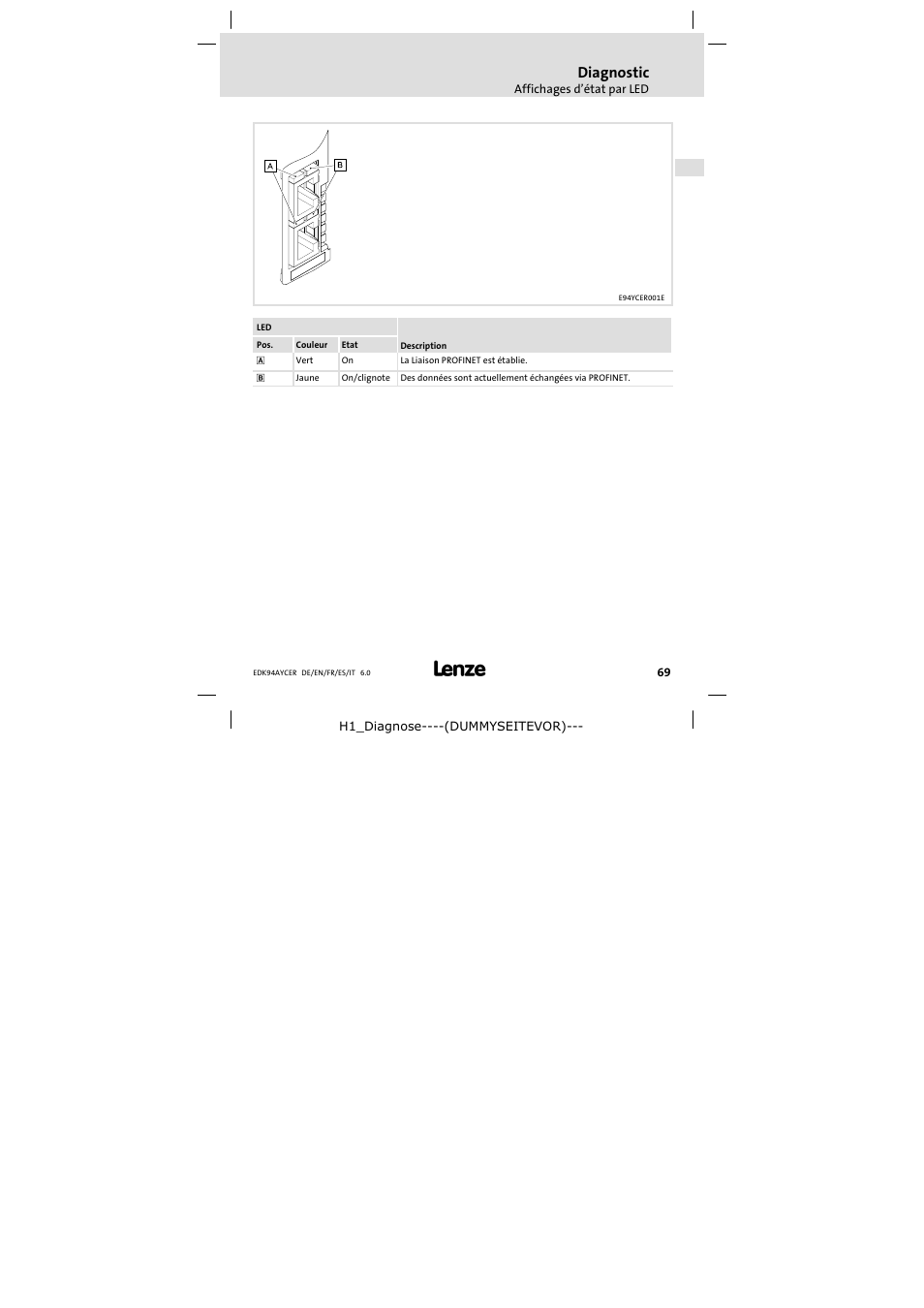 Diagnostic | Lenze E94AYCER User Manual | Page 69 / 114