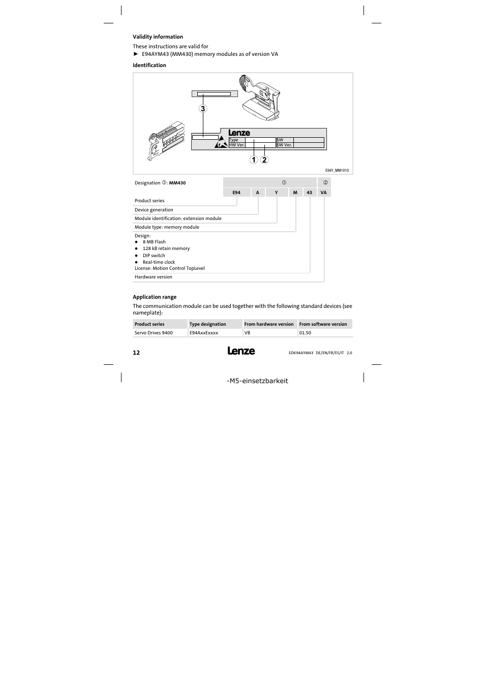 Validity information | Lenze E94AYM43 User Manual | Page 12 / 34