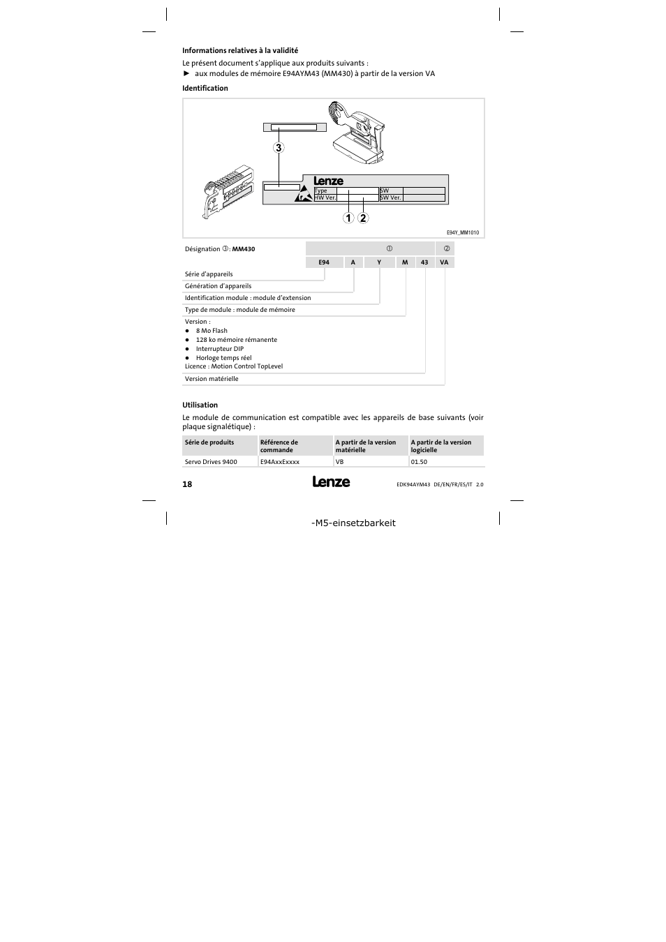 Informations relatives à la validité | Lenze E94AYM43 User Manual | Page 18 / 34