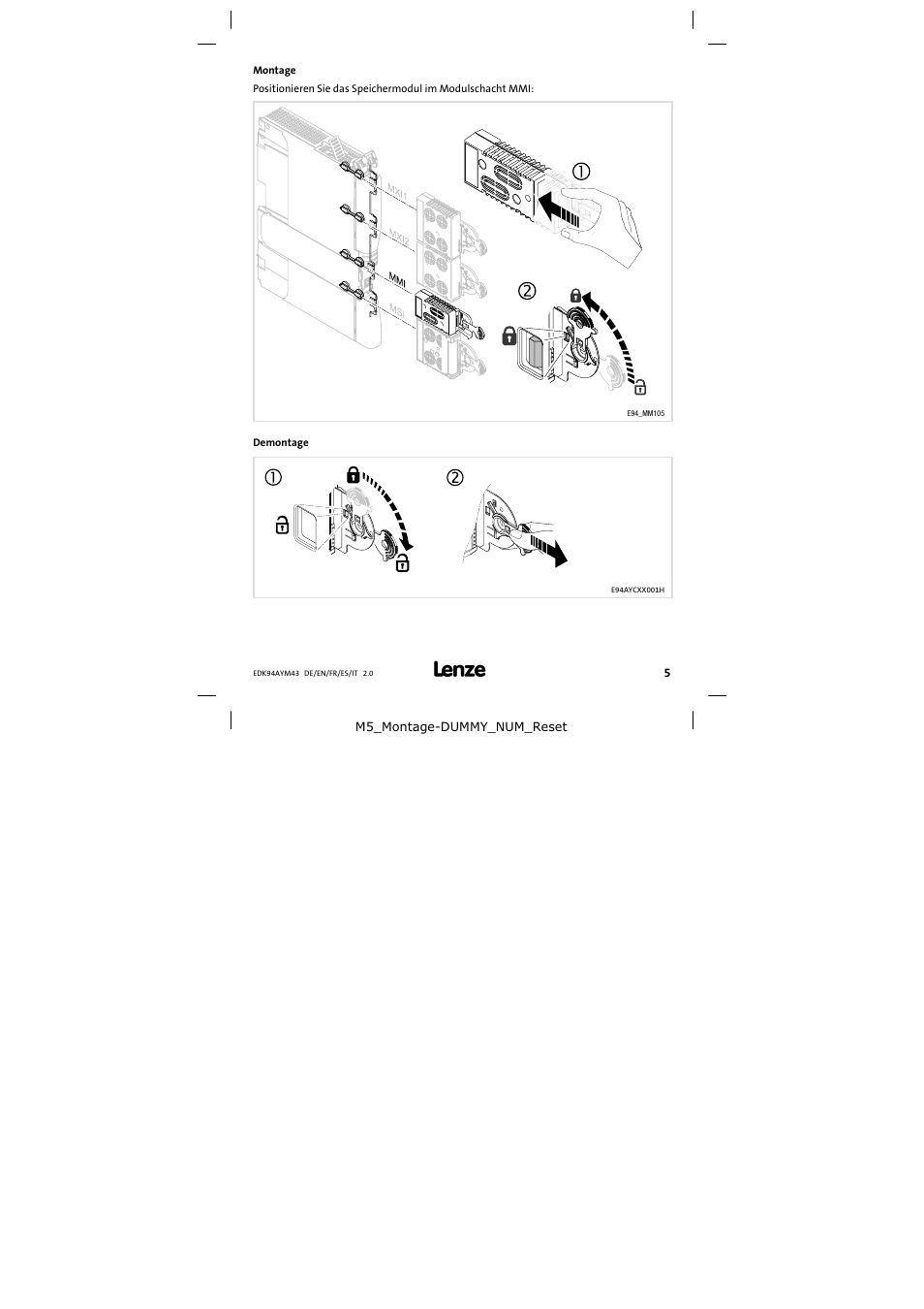 Montage | Lenze E94AYM43 User Manual | Page 5 / 34