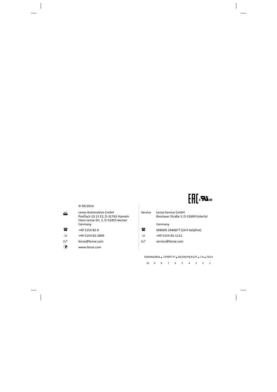 Lenze E94AZRS0954 User Manual | Page 116 / 116