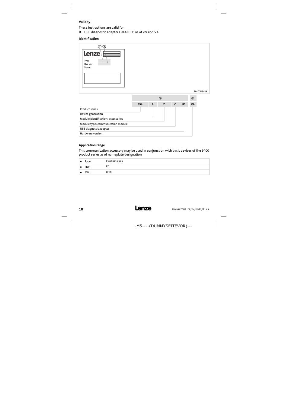 Validity | Lenze E94AZCUS User Manual | Page 10 / 24