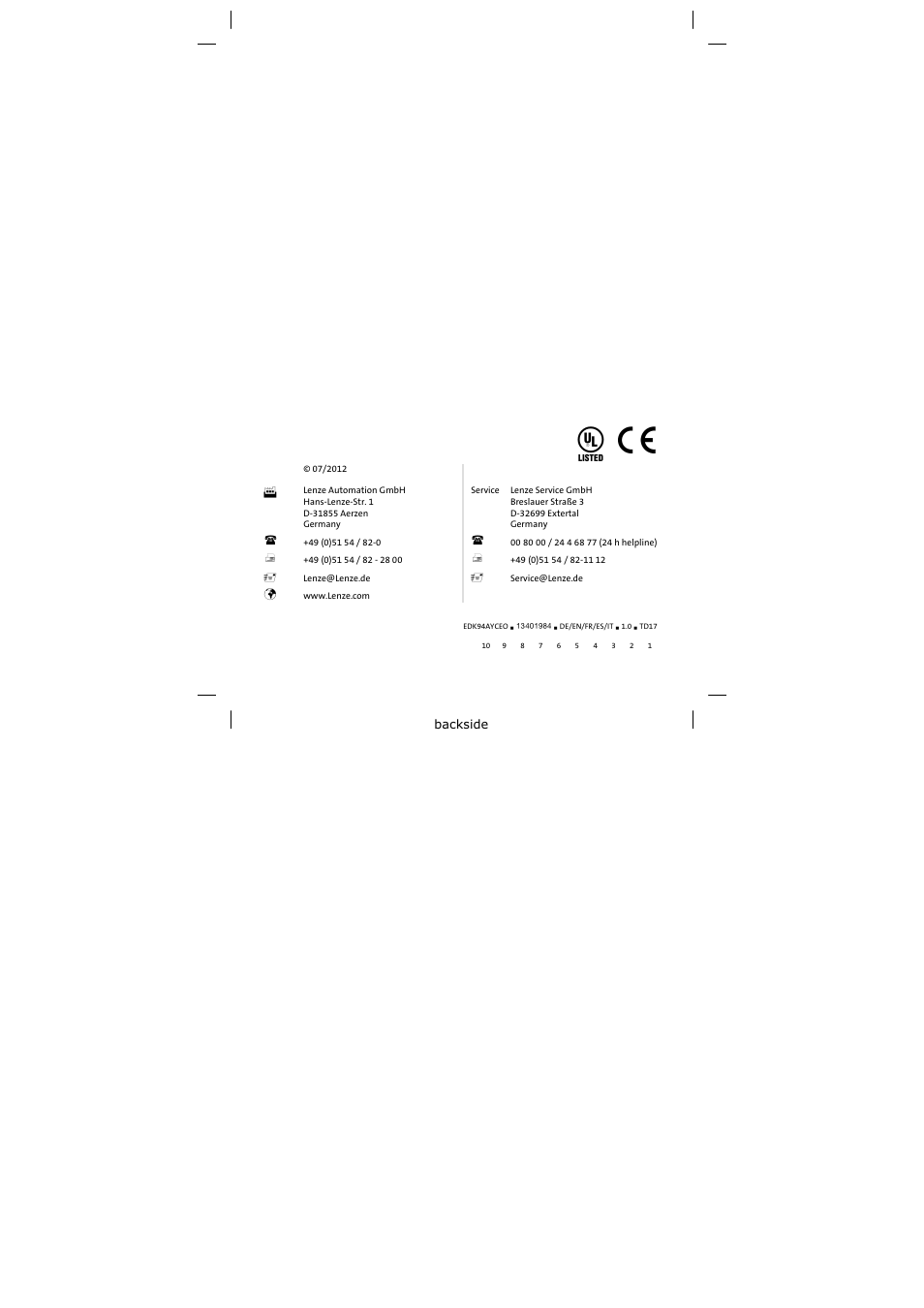 Lenze E94AYCEO User Manual | Page 114 / 114
