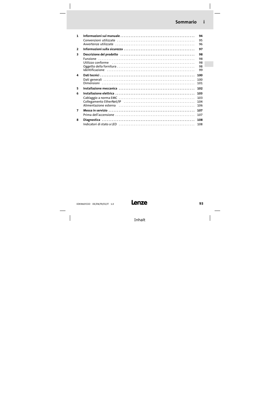 Lenze E94AYCEO User Manual | Page 93 / 114