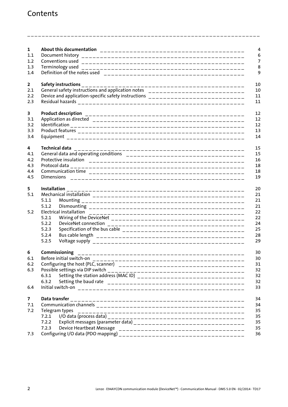 Lenze E94AYCDN User Manual | Page 2 / 89