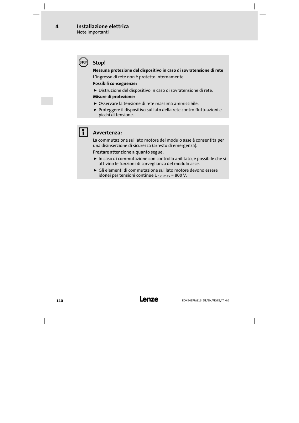 Lenze E94AZPM User Manual | Page 110 / 122