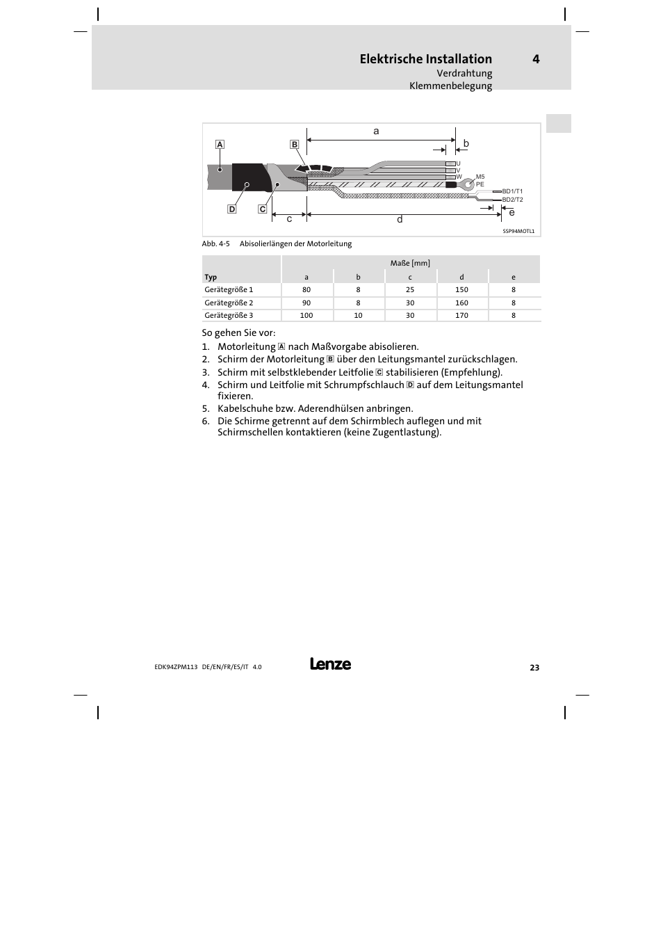 Elektrische installation | Lenze E94AZPM User Manual | Page 23 / 122