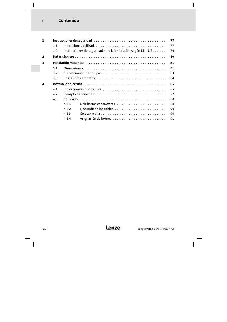 Lenze E94AZPM User Manual | Page 76 / 122