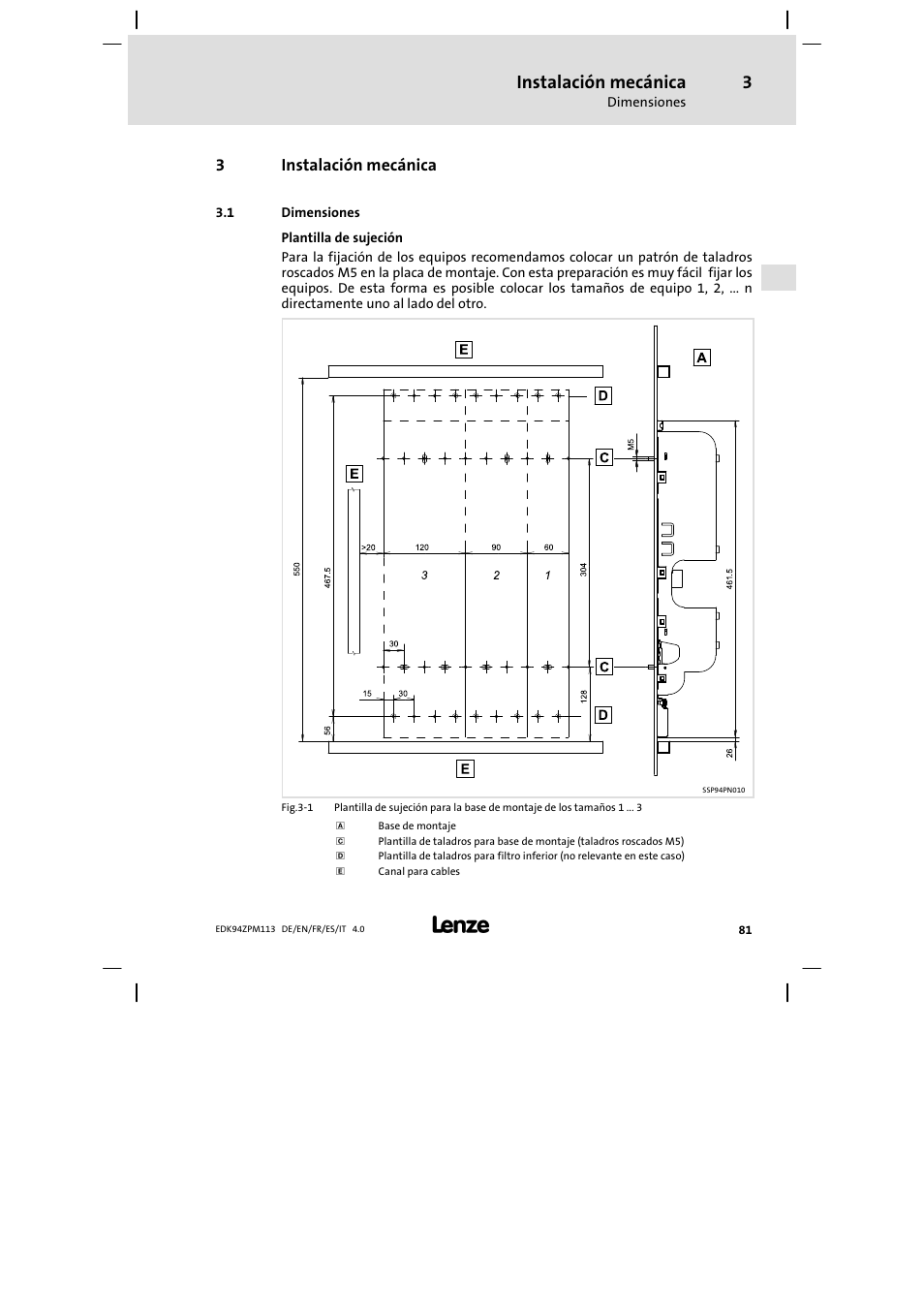 Instalación mecánica, Dimensiones, 3instalación mecánica | Lenze E94AZPM User Manual | Page 81 / 122