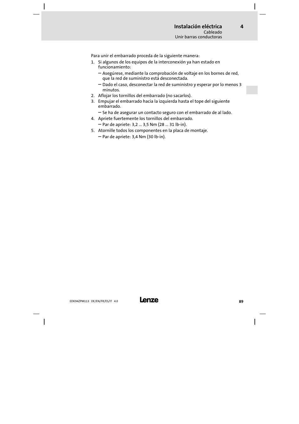 Lenze E94AZPM User Manual | Page 89 / 122