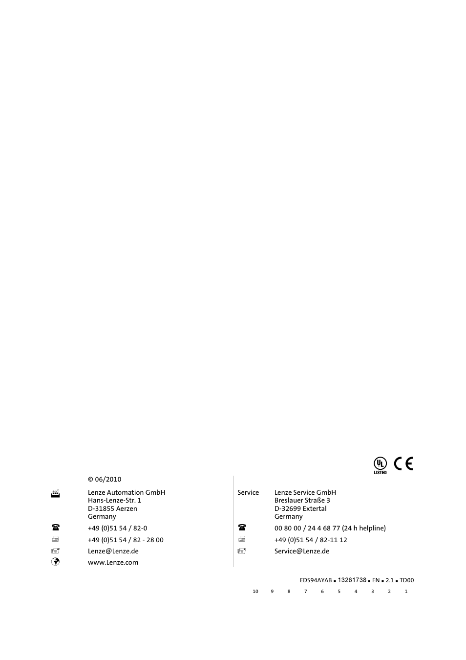Lenze E94AYAB − SM100 User Manual | Page 20 / 20