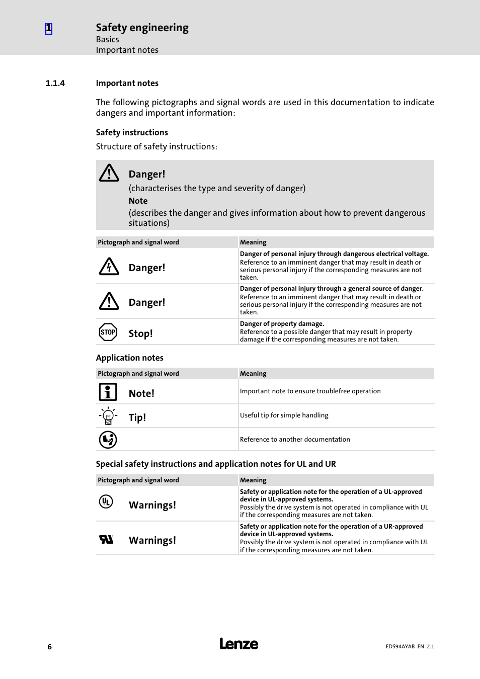 4 important notes, Important notes | Lenze E94AYAB − SM100 User Manual | Page 6 / 20
