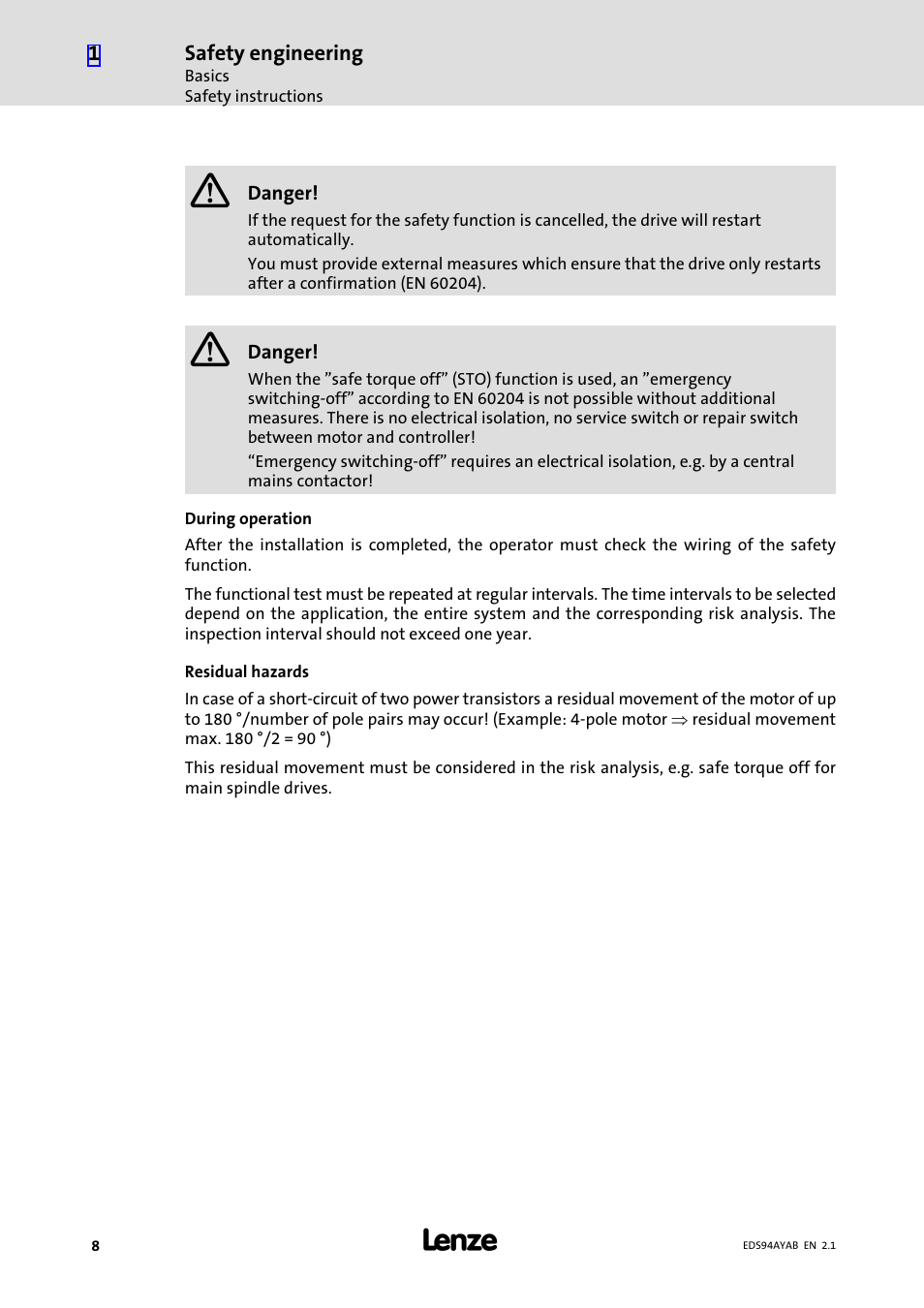 Lenze E94AYAB − SM100 User Manual | Page 8 / 20