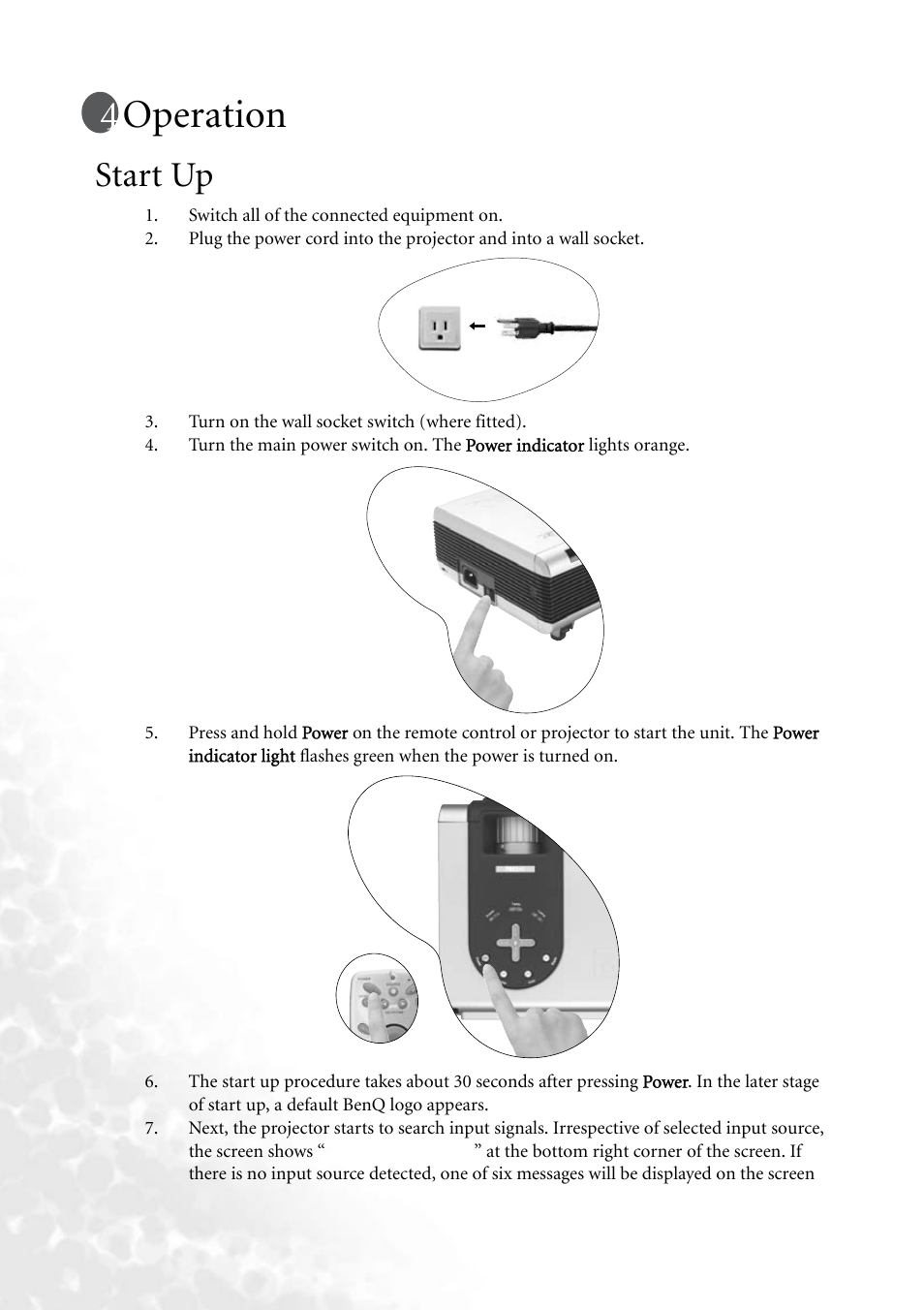 Operation, Start up | BenQ PB8140 User Manual | Page 24 / 56