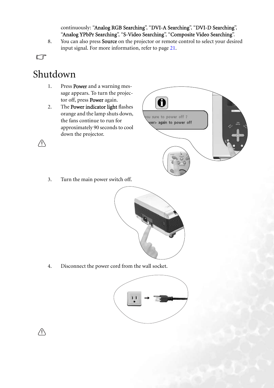 Shutdown | BenQ PB8140 User Manual | Page 25 / 56