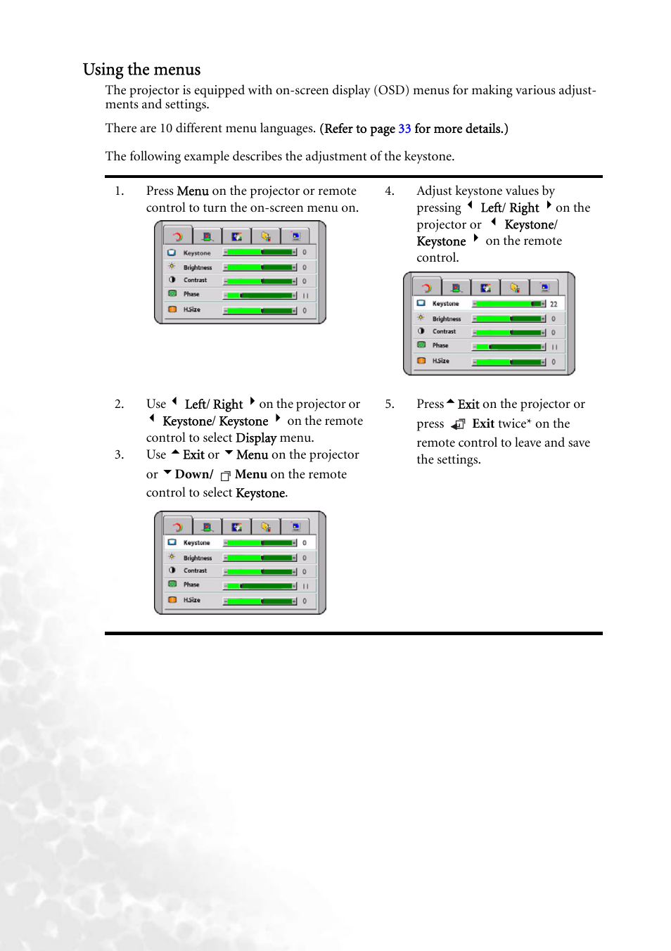 Using the menus | BenQ PB8140 User Manual | Page 32 / 56