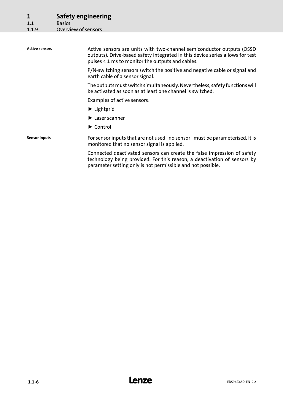 Safety engineering | Lenze E94AYAD - SM300 User Manual | Page 10 / 40