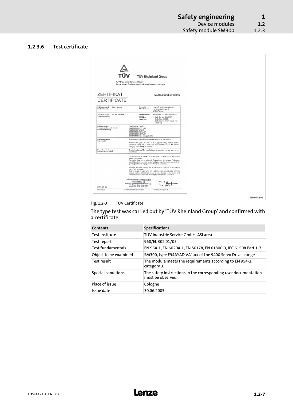 Safety engineering | Lenze E94AYAD - SM300 User Manual | Page 17 / 40