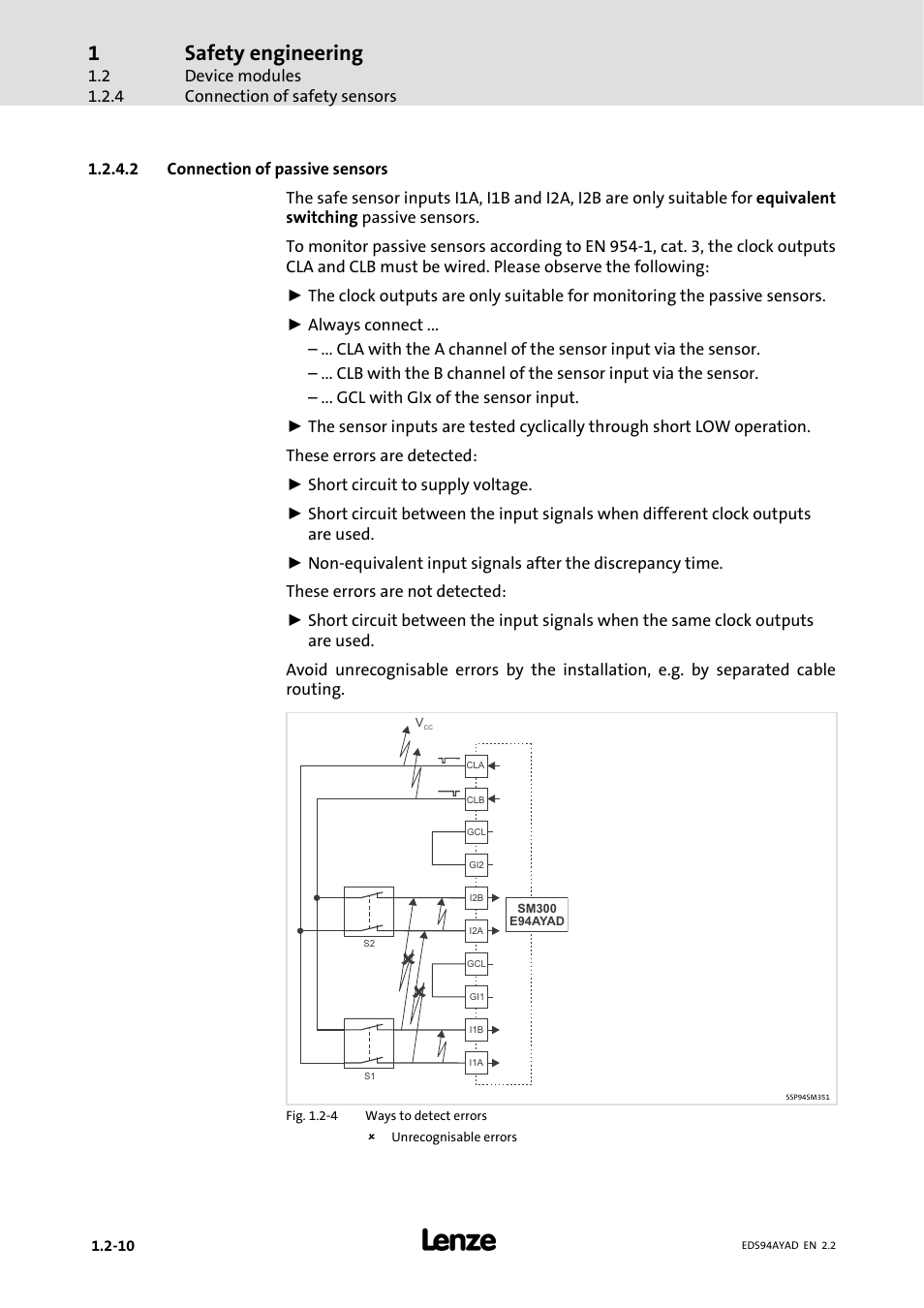 Safety engineering | Lenze E94AYAD - SM300 User Manual | Page 20 / 40