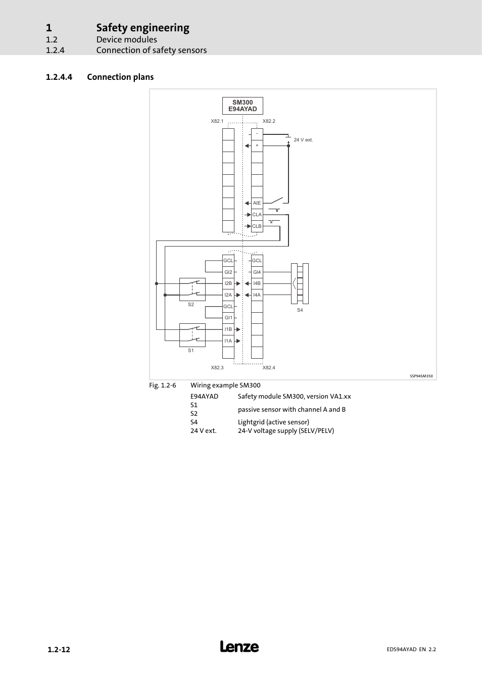 Safety engineering, Device modules connection of safety sensors, 4 connection plans | Lenze E94AYAD - SM300 User Manual | Page 22 / 40
