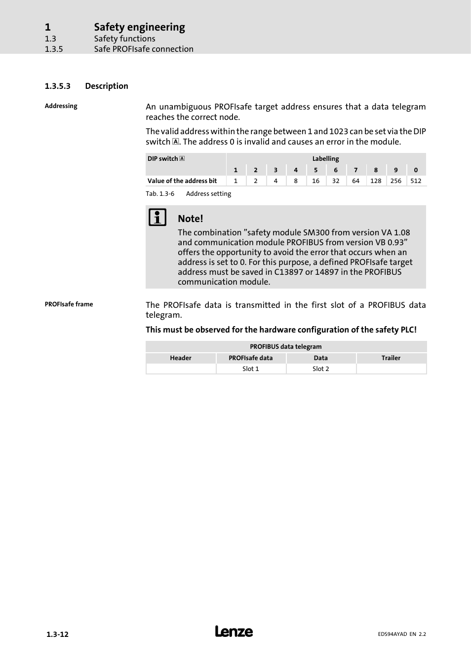 Safety engineering | Lenze E94AYAD - SM300 User Manual | Page 34 / 40