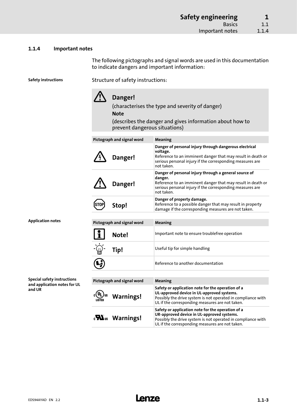 4 important notes, Important notes, Safety engineering | Lenze E94AYAD - SM300 User Manual | Page 7 / 40